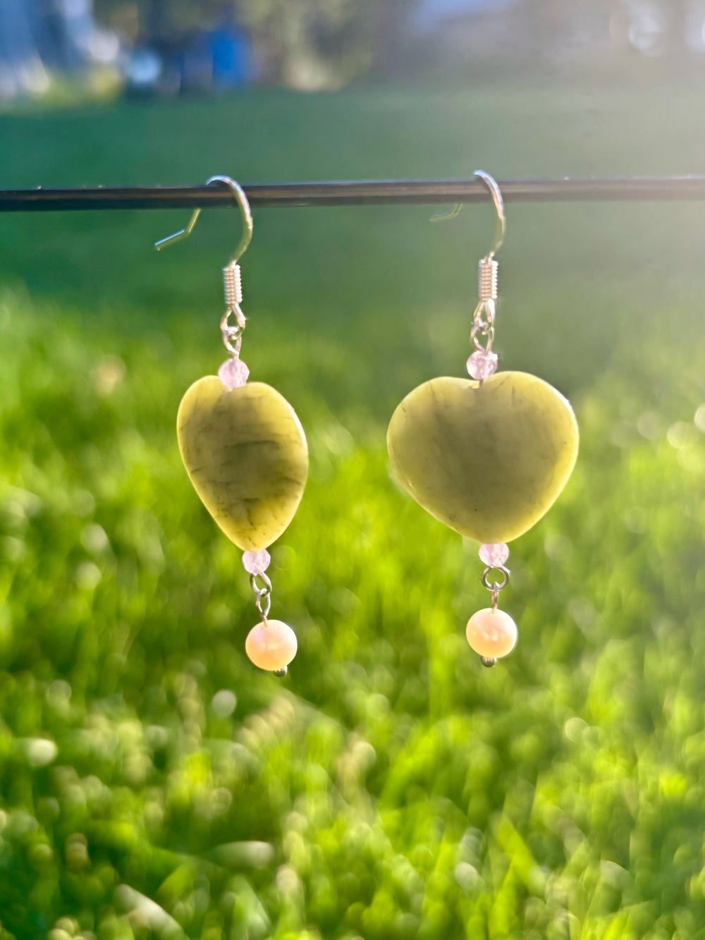 Jade heart earrings.